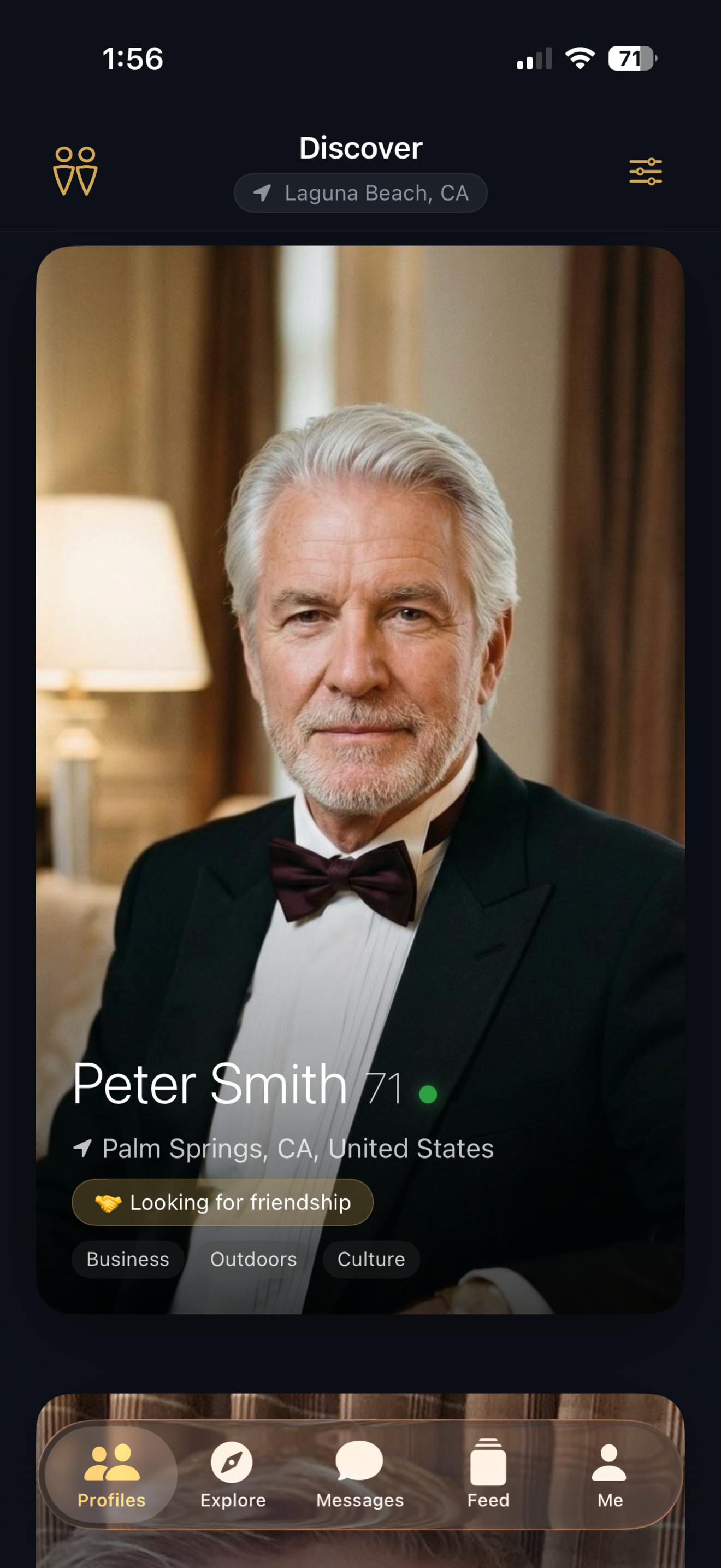 SilverGents iOS profiles browsing screen